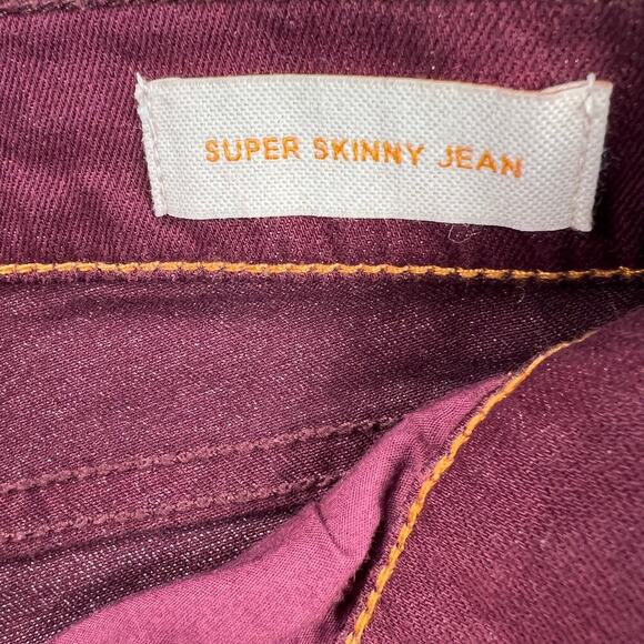 Tory Burch Super Skinny Jean Burgundy Cranberry Stretch Denim Mid Rise Size 27 - Picture 7 of 14